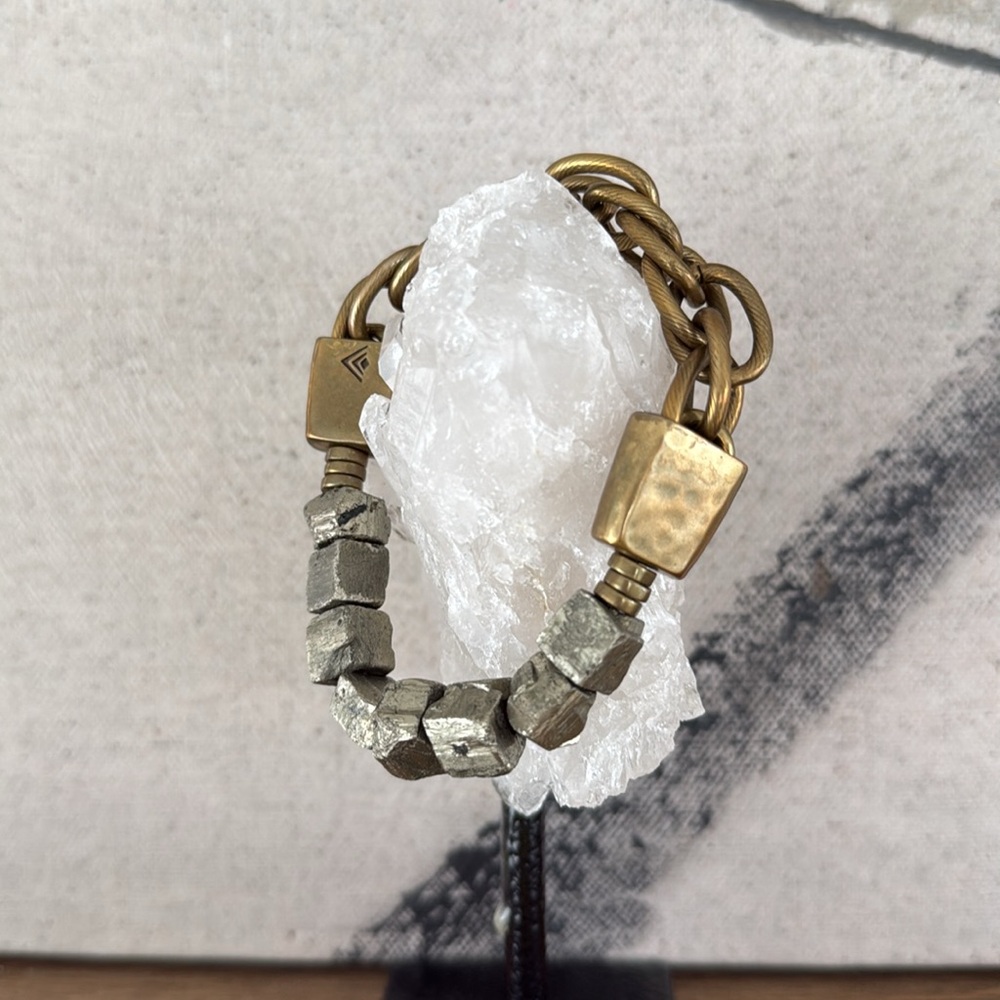 Silpada Neutral Stretch Chain/Nugget Brass and Pyrite Bracelet